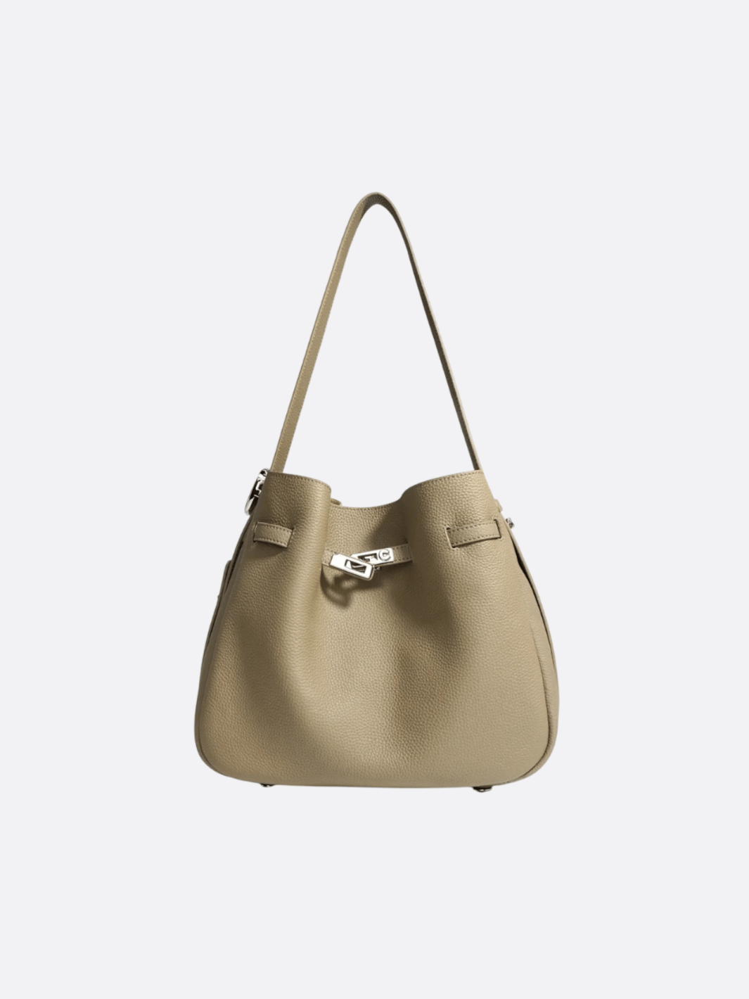 Elegant Bucket Shoulder Bag with Vintage Clasp - in Khaki | Arvea Bags