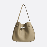 Elegant Bucket Shoulder Bag with Vintage Clasp - in Khaki | Arvea Bags