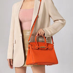 Elegant Designer Satchel Bag – Genuine Leather Handbag with Scarf - Wrapped Handle & Gold Hardware - in Orange | Arvea Bags