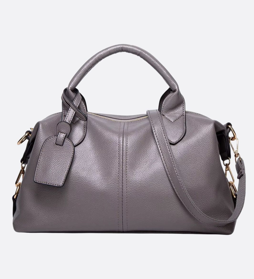 Elegant Leather Satchel Bag – Versatile Handbag with Detachable Strap - in Ash Grey | Arvea Bags