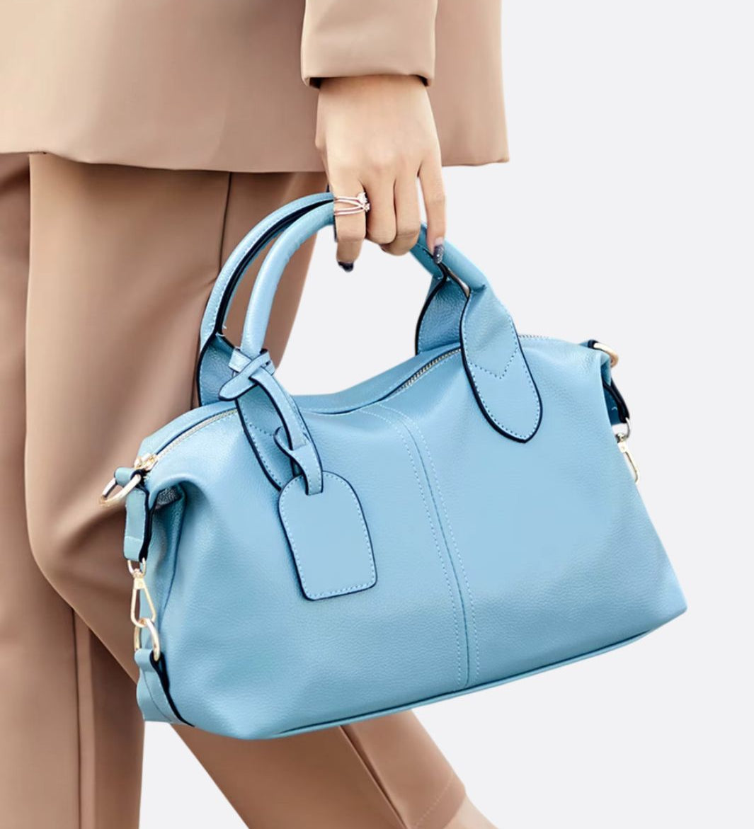 Elegant Leather Satchel Bag – Versatile Handbag with Detachable Strap - in Light Blue | Arvea Bags