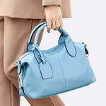Elegant Leather Satchel Bag – Versatile Handbag with Detachable Strap - in Light Blue | Arvea Bags