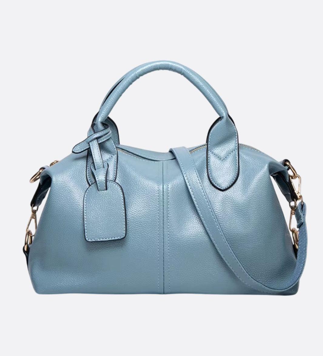 Elegant Leather Satchel Bag – Versatile Handbag with Detachable Strap - in Light Blue | Arvea Bags