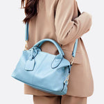 Elegant Leather Satchel Bag – Versatile Handbag with Detachable Strap - in Light Blue | Arvea Bags