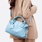 Elegant Leather Satchel Bag – Versatile Handbag with Detachable Strap - in Light Blue | Arvea Bags