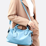 Elegant Leather Satchel Bag – Versatile Handbag with Detachable Strap - in Light Blue | Arvea Bags