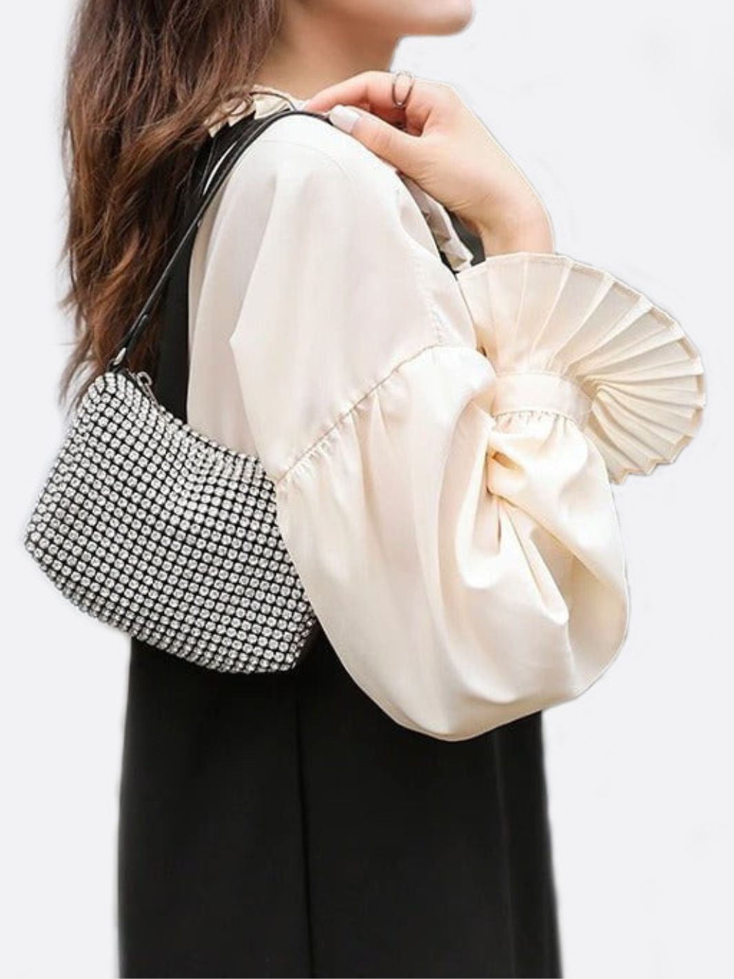 Elegant Rhinestone Shoulder Bag - in Silver | Arvea Bags