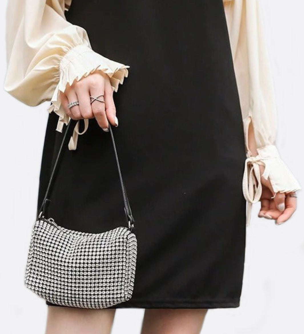 Elegant Rhinestone Shoulder Bag - in Silver | Arvea Bags