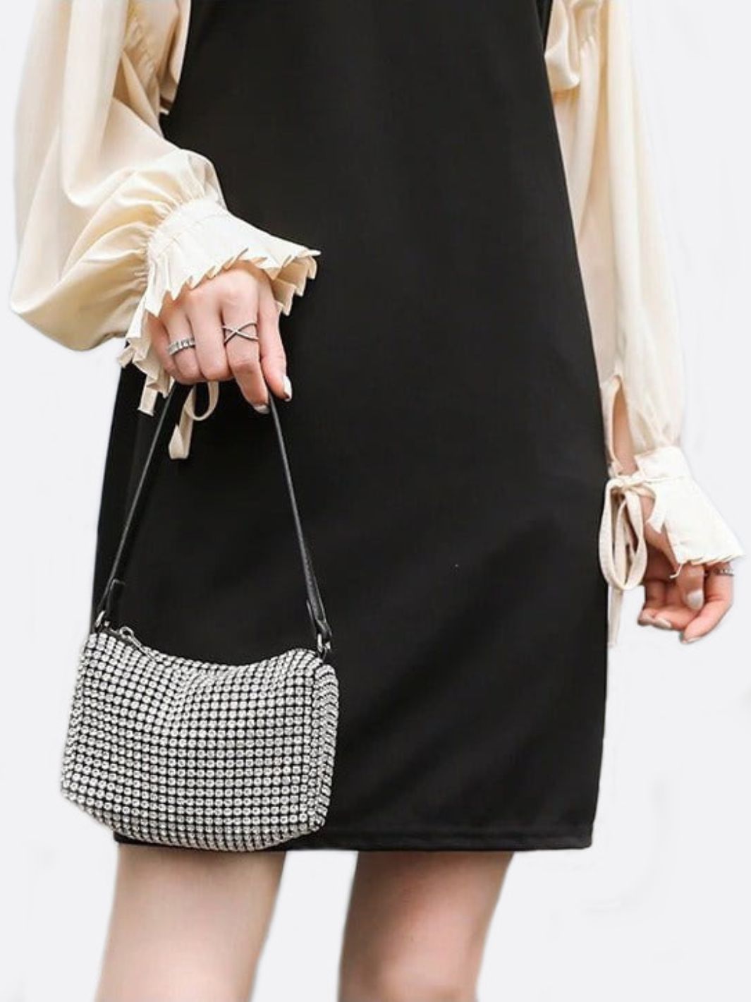 Elegant Rhinestone Shoulder Bag - in Silver | Arvea Bags