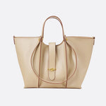Elegant Structured Tote Bag with Front Pouch Detail - in Beige | Arvea Bags