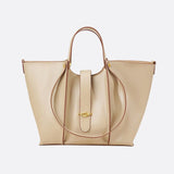 Elegant Structured Tote Bag with Front Pouch Detail - in Beige | Arvea Bags