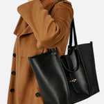 Elegant Structured Tote Bag with Front Pouch Detail - in Black | Arvea Bags