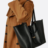 Elegant Structured Tote Bag with Front Pouch Detail - in Black | Arvea Bags