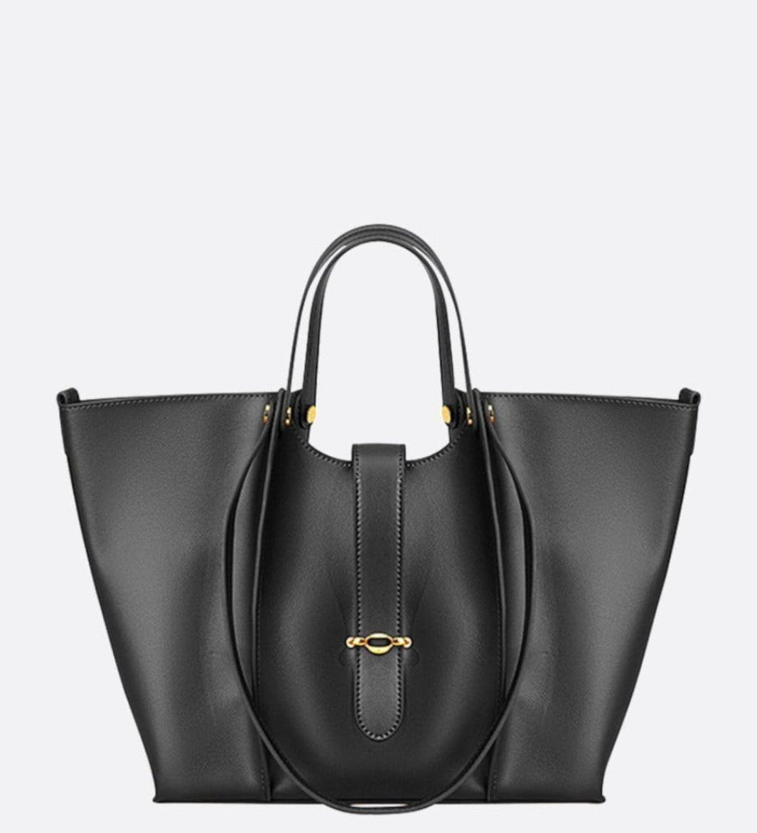 Elegant Structured Tote Bag with Front Pouch Detail - in Black | Arvea Bags