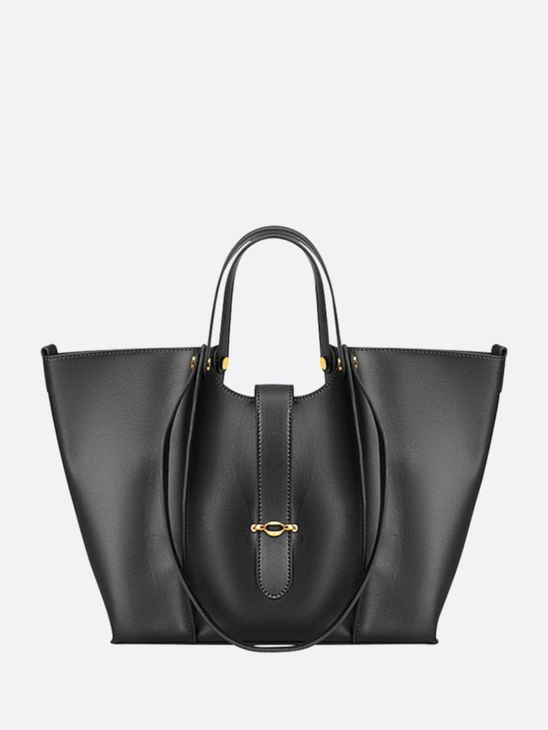 Elegant Structured Tote Bag with Front Pouch Detail - in Black | Arvea Bags