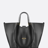 Elegant Structured Tote Bag with Front Pouch Detail - in Black | Arvea Bags