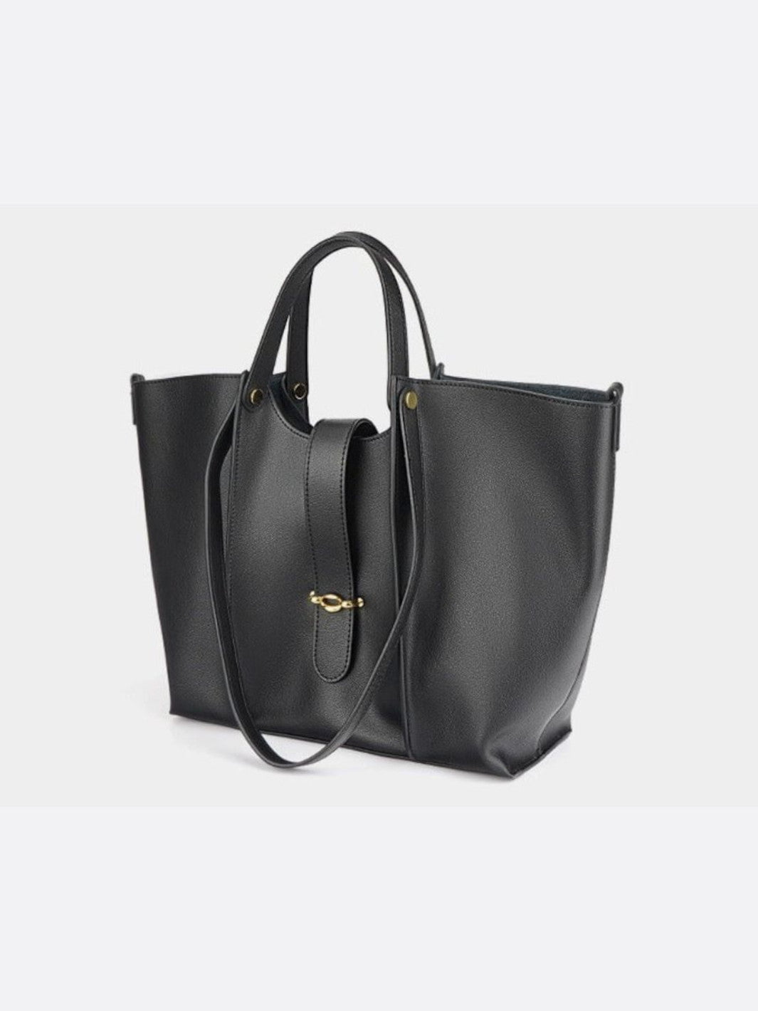 Elegant Structured Tote Bag with Front Pouch Detail - in Black | Arvea Bags