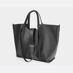 Elegant Structured Tote Bag with Front Pouch Detail - in Black | Arvea Bags