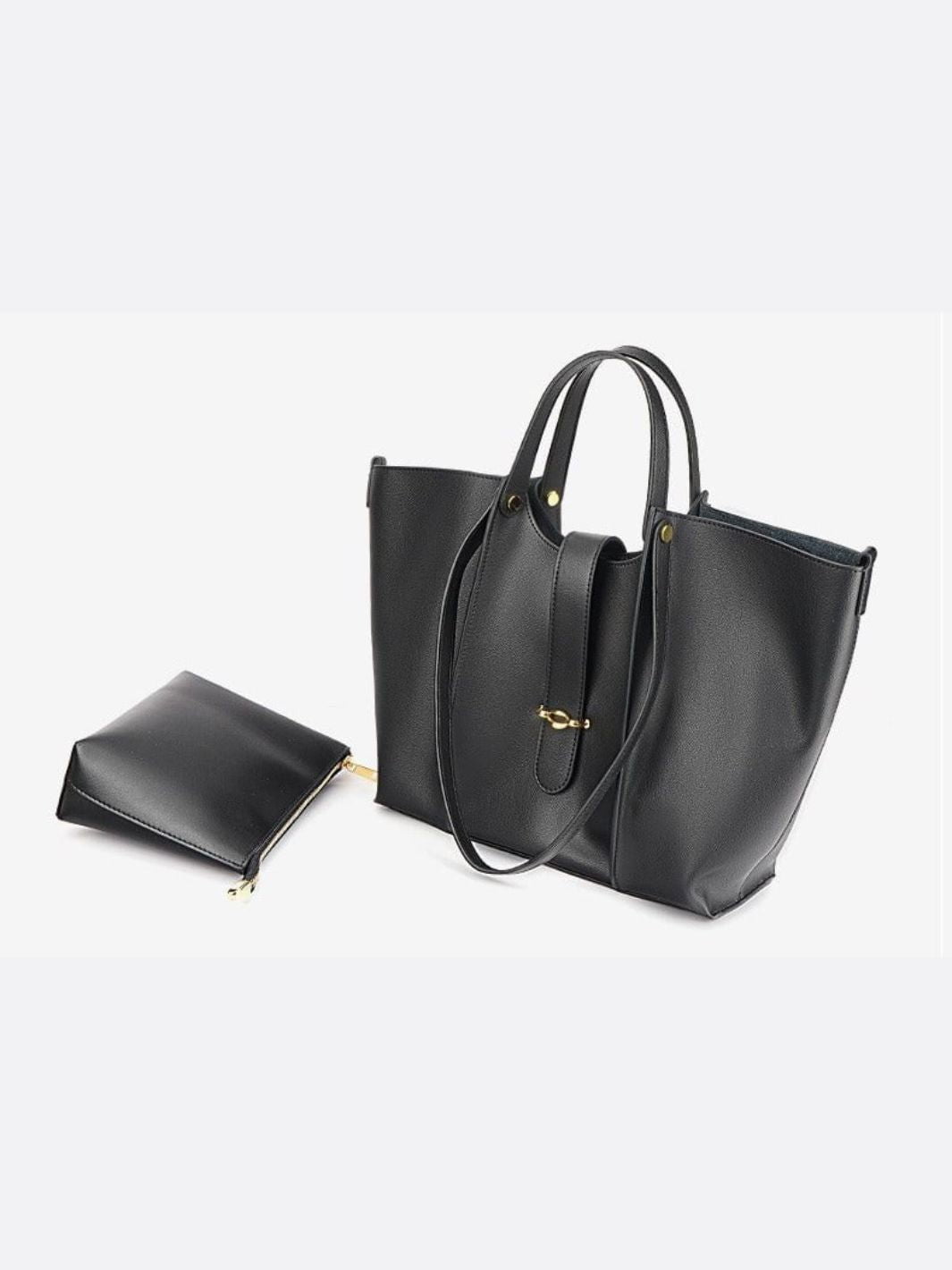 Elegant Structured Tote Bag with Front Pouch Detail - in Black | Arvea Bags