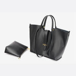 Elegant Structured Tote Bag with Front Pouch Detail - in Black | Arvea Bags