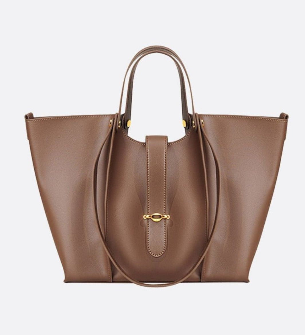 Elegant Structured Tote Bag with Front Pouch Detail - in Brown | Arvea Bags