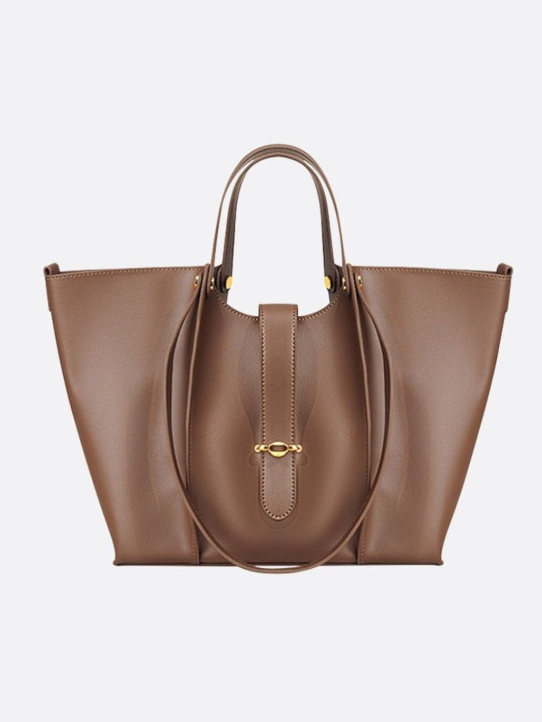 Elegant Structured Tote Bag with Front Pouch Detail - in Brown | Arvea Bags
