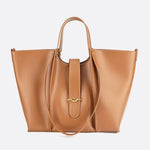 Elegant Structured Tote Bag with Front Pouch Detail - in Camel | Arvea Bags