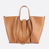 Elegant Structured Tote Bag with Front Pouch Detail - in Camel | Arvea Bags