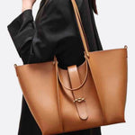 Elegant Structured Tote Bag with Front Pouch Detail - in Camel | Arvea Bags