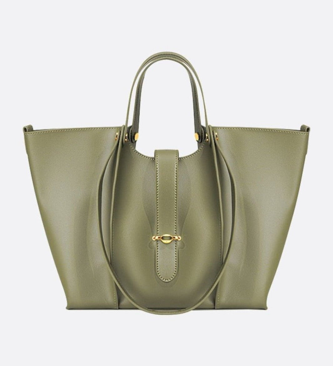 Elegant Structured Tote Bag with Front Pouch Detail - in Green | Arvea Bags