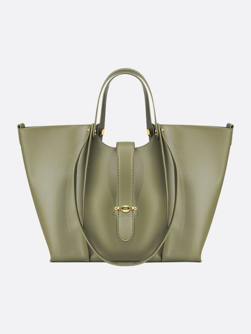 Elegant Structured Tote Bag with Front Pouch Detail - in Green | Arvea Bags