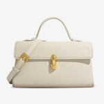 Elegant Top Handle Satchel Bag for Women – Gold Accent Closure - in Beige | Arvea Bags