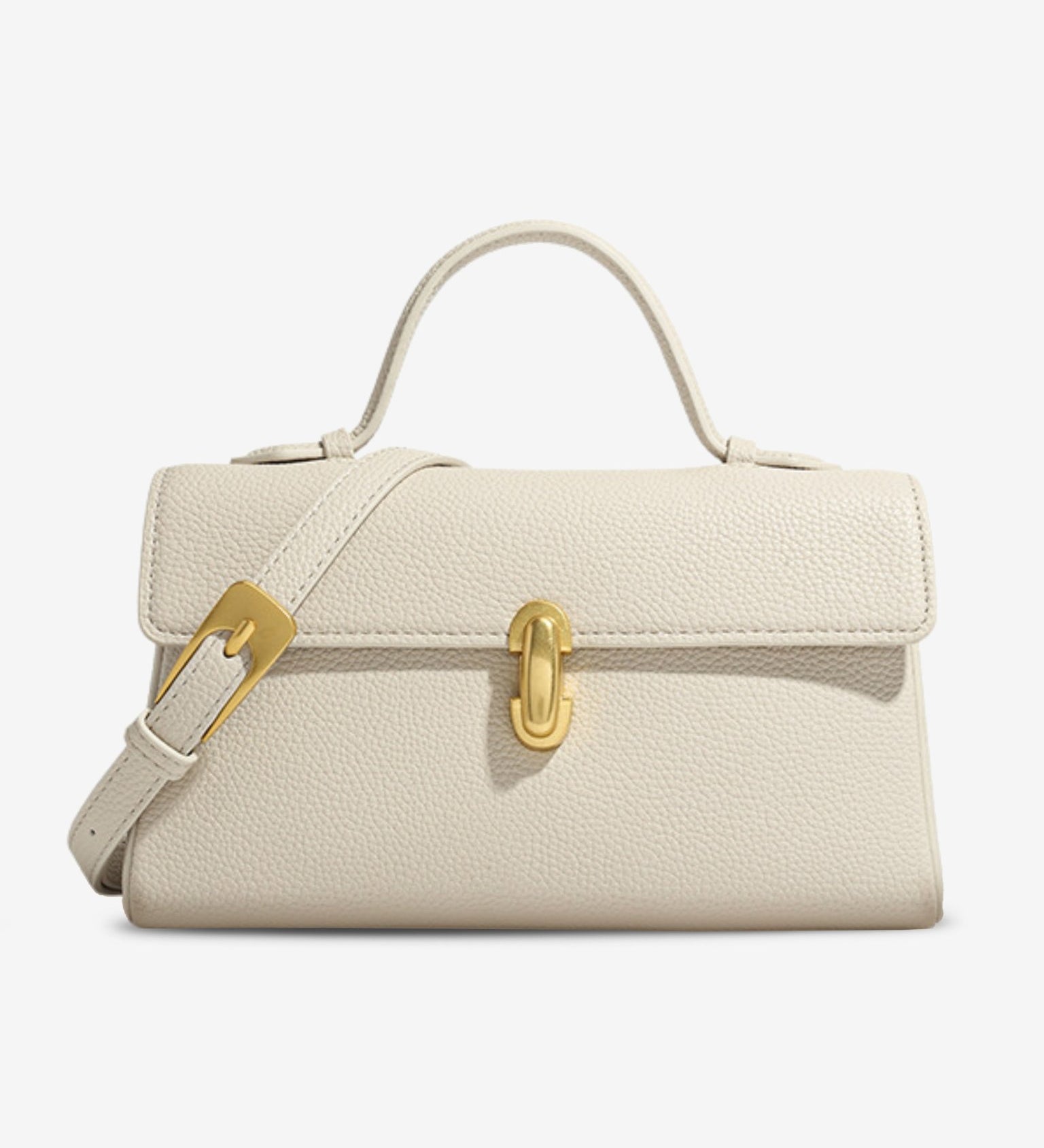 Elegant Top Handle Satchel Bag for Women – Gold Accent Closure - in Beige | Arvea Bags