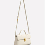 Elegant Top Handle Satchel Bag for Women – Gold Accent Closure - in Beige | Arvea Bags