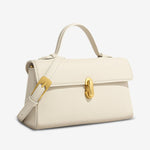 Elegant Top Handle Satchel Bag for Women – Gold Accent Closure - in Beige | Arvea Bags