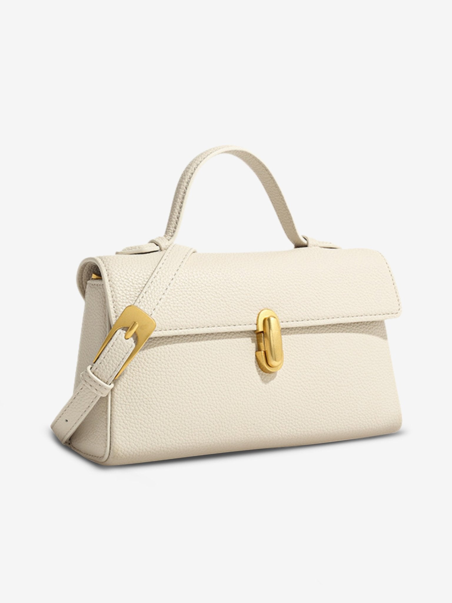 Elegant Top Handle Satchel Bag for Women – Gold Accent Closure - in Beige | Arvea Bags