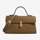 Elegant Top Handle Satchel Bag for Women – Gold Accent Closure - in Caramel | Arvea Bags