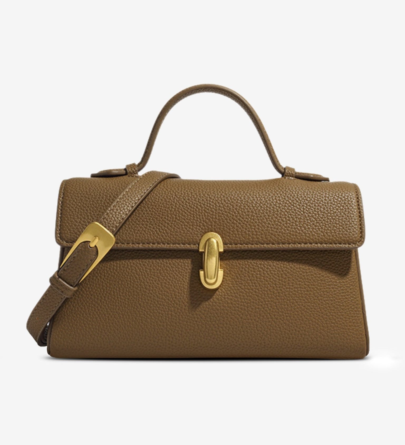 Elegant Top Handle Satchel Bag for Women – Gold Accent Closure - in Caramel | Arvea Bags