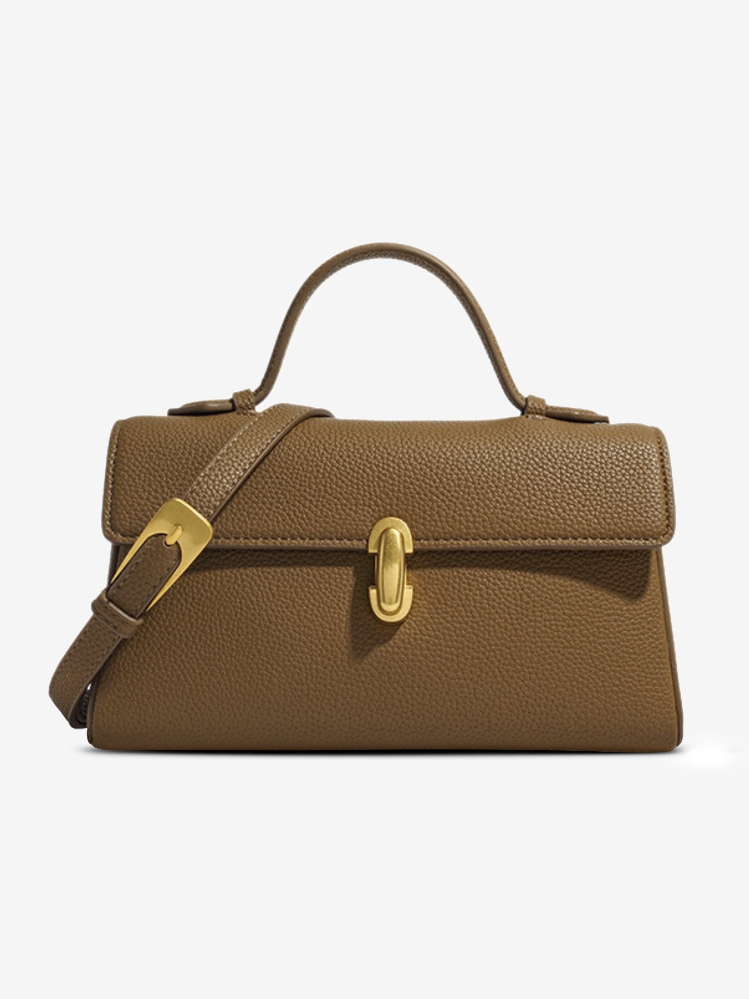 Elegant Top Handle Satchel Bag for Women – Gold Accent Closure - in Caramel | Arvea Bags