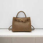 Elegant Woven Leather Tote – Medium Structured Handbag for Daily Use - in Beige | Arvea Bags