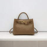 Elegant Woven Leather Tote – Medium Structured Handbag for Daily Use - in Beige | Arvea Bags
