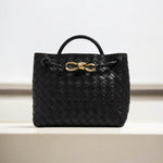 Elegant Woven Leather Tote – Medium Structured Handbag for Daily Use - in Black | Arvea Bags