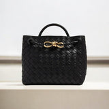 Elegant Woven Leather Tote – Medium Structured Handbag for Daily Use - in Black | Arvea Bags
