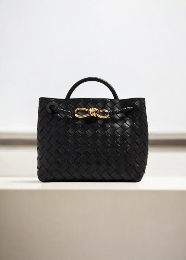 Elegant Woven Leather Tote – Medium Structured Handbag for Daily Use - in Black | Arvea Bags