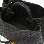 Elegant Woven Leather Tote – Medium Structured Handbag for Daily Use - in Black | Arvea Bags
