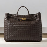 Elegant Woven Leather Tote – Medium Structured Handbag for Daily Use - in Black | Arvea Bags