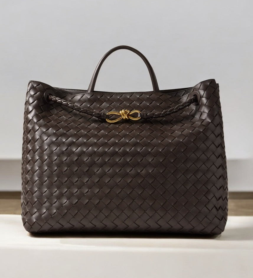 Elegant Woven Leather Tote – Medium Structured Handbag for Daily Use - in Black | Arvea Bags
