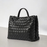 Elegant Woven Leather Tote – Medium Structured Handbag for Daily Use - in Black | Arvea Bags