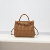 Elegant Woven Leather Tote – Medium Structured Handbag for Daily Use - in Camel | Arvea Bags