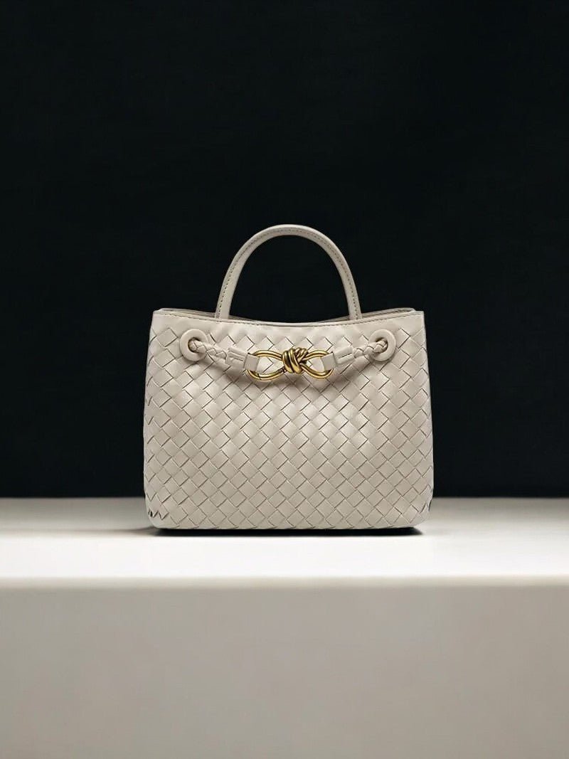 Elegant Woven Leather Tote – Medium Structured Handbag for Daily Use - in Cream | Arvea Bags